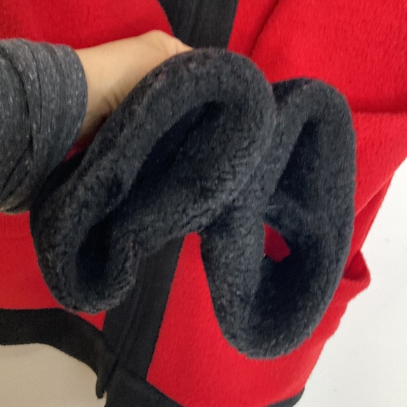 Fleece Jacket Womens Medium Large Red Black Maple Leaf Faux Fur Artisan Made - Picture 7 of 14